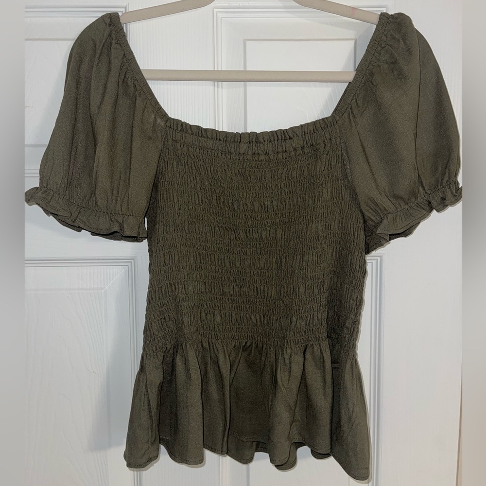 Olive Green Smocked Women's Top